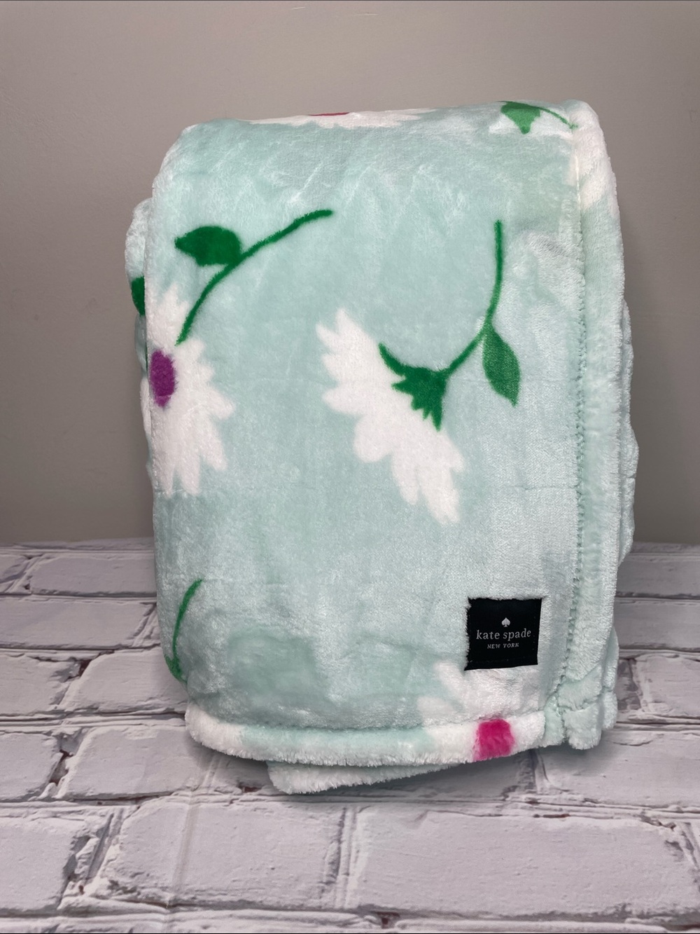 kate spade mint green floral plush throw
